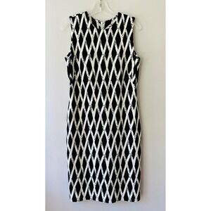 J.McLaughlin‎ Tank Midi Stretch Dress Black White Diamond Print Sleeveless Sz M